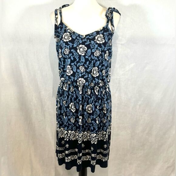Ann Taylor Loft navy blue and white tie strap dress size medium NWOT - Picture 1 of 5